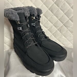 Sperry Black Leather Juneau Faux Shearling Lining Women’s size 8